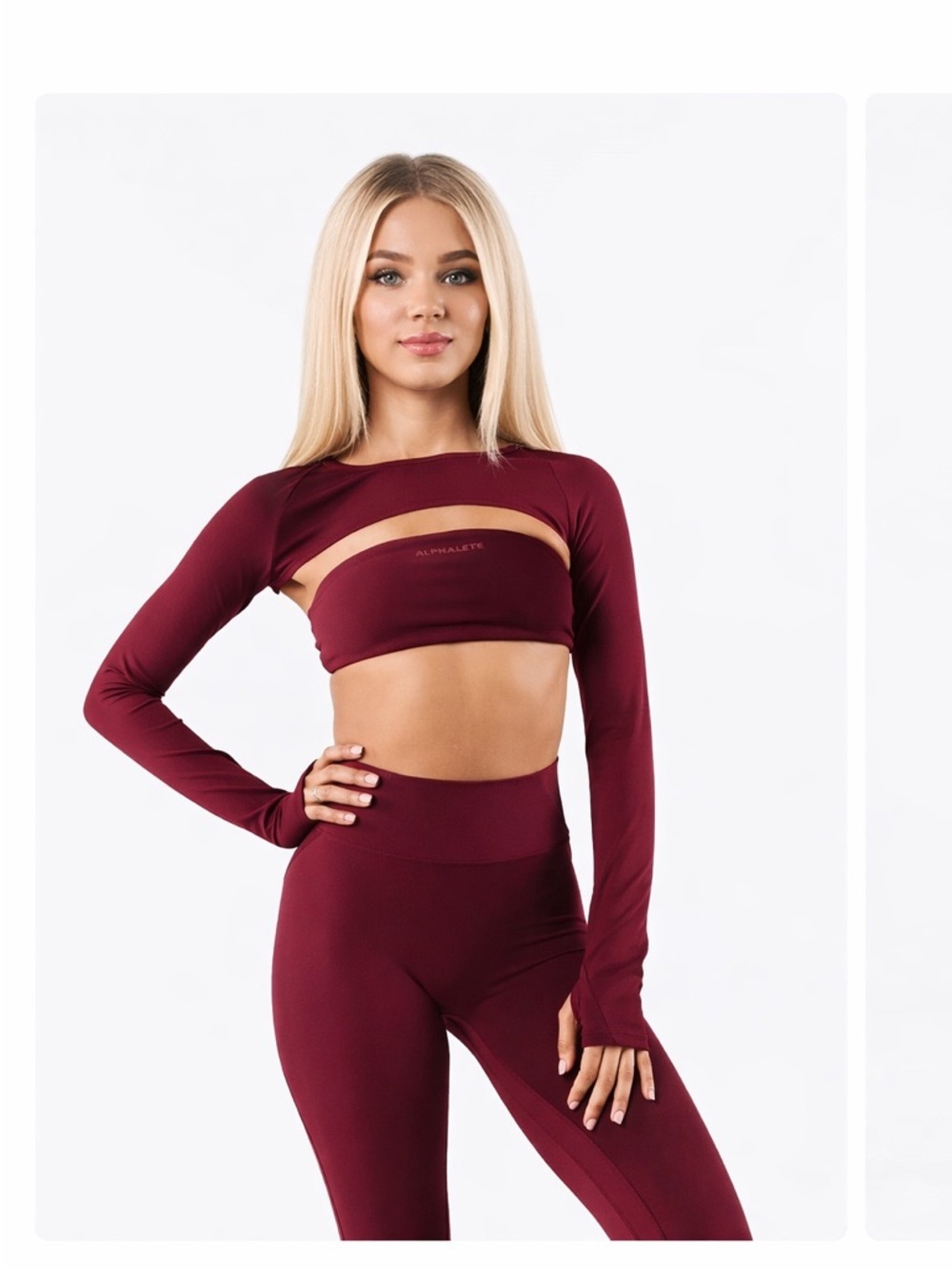 ALPHALETE Shrug Yoga Top Burgundy Cutout Long-Sleeve Crop MSRP $36 NWT XL